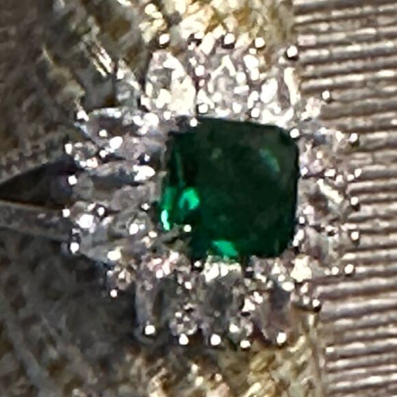 HURRY⭐️NEW⭐️ HUGE GREEN GEMSTONE RING LAB CREATED EMERALD WHITE CZ SQUARE BLING - Picture 5 of 11